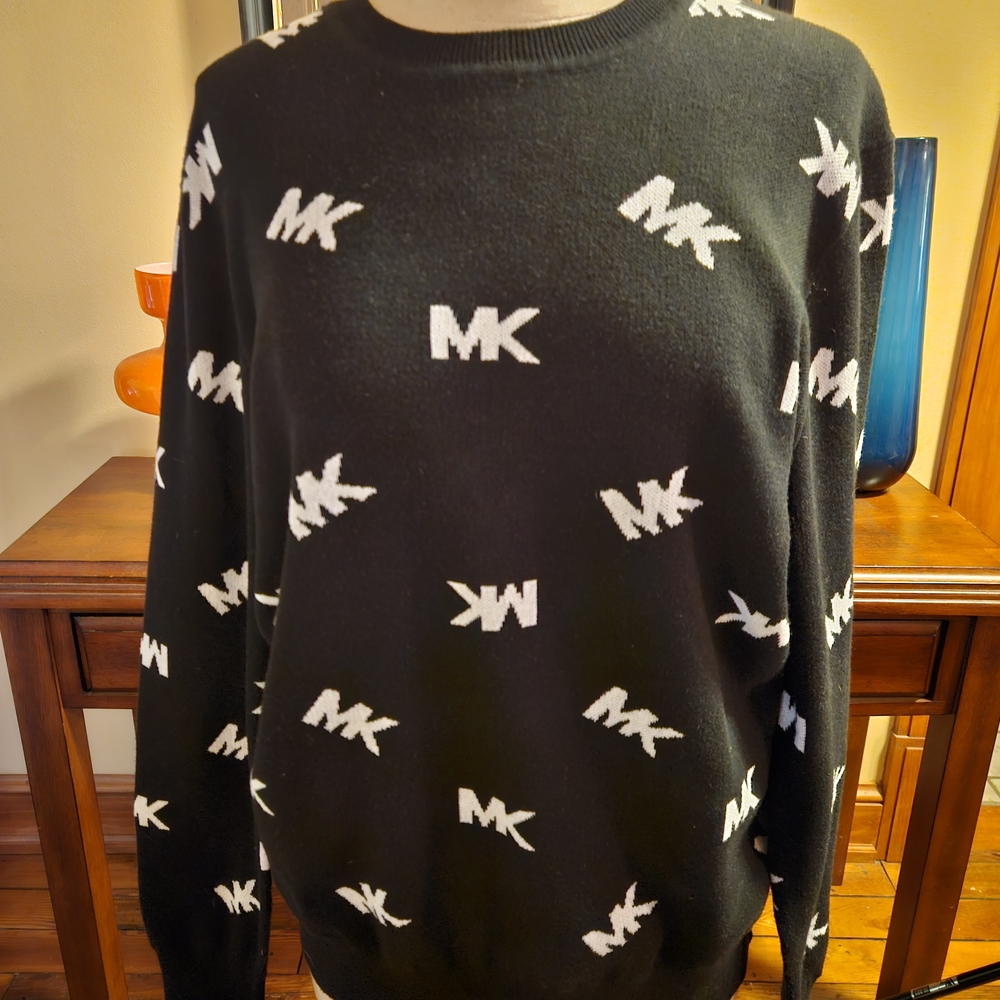 Michael Kors Black Sweater with White MK Pattern